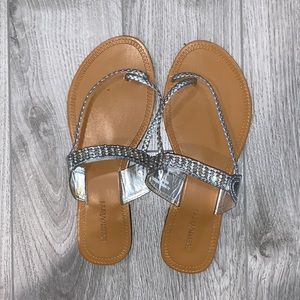 Silver Braided and Jeweled Sandals Size 6